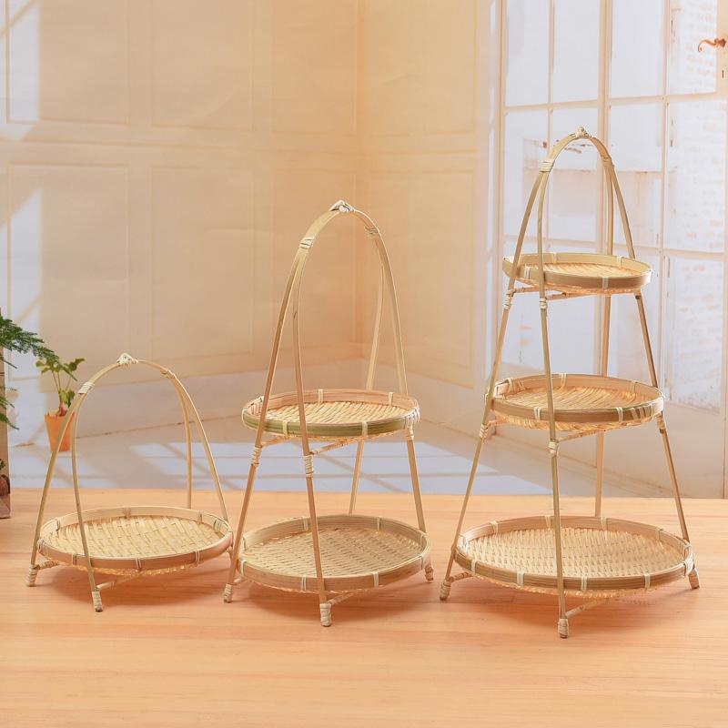 Tre Snack Giỏ Trái Cây Bánh Hiển Thị Giá Handmade Nhiều Lớp Giỏ Chứa Đồ Sáng Tạo Giỏ Tre Vật Trang Trí