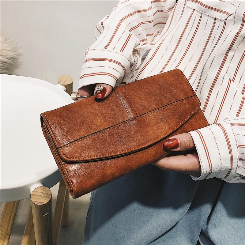 2023 Mới Ví Nữ Phiên Bản Dài Clutch Retro Khóa Sáp Dầu Ví Dung Tích Lớn Đa Năng Ví Nữ Hợp Thời Trang