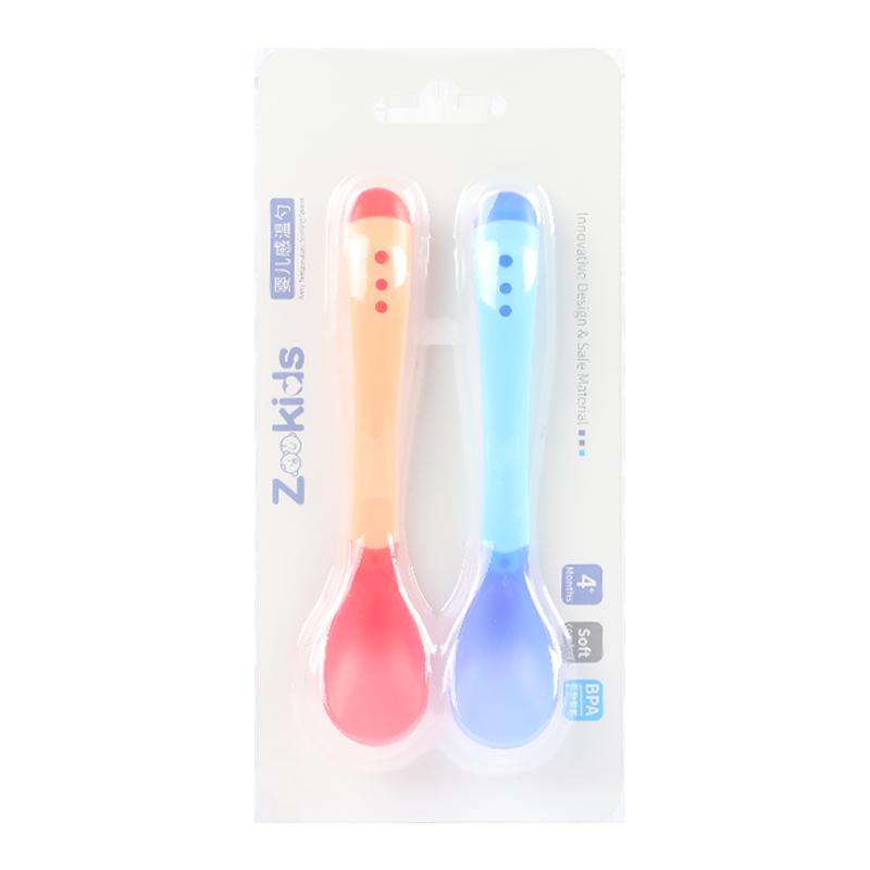 Bộ thìa ăn uống chống bỏng thay đổi nhiệt độ cho bé Bộ đồ ăn chống bỏng thìa silicone cho bé Muỗng trẻ em cốc hút bát đầu mềm thìa đựng thức ăn không chủ yếu