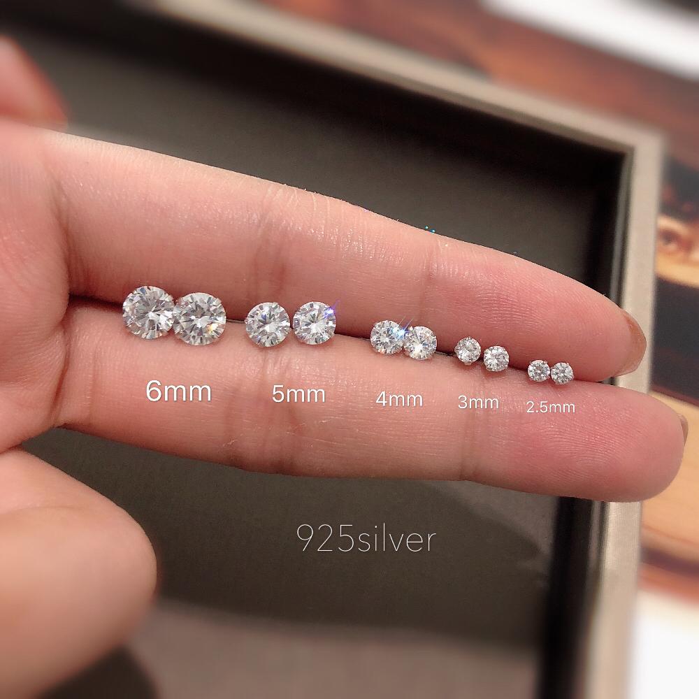 JASMINE * bạc s925 * siêu flash một viên kim cương nhỏ tai pin 2.5-6mm nam nữ zircon đơn giản xương tai móng tay