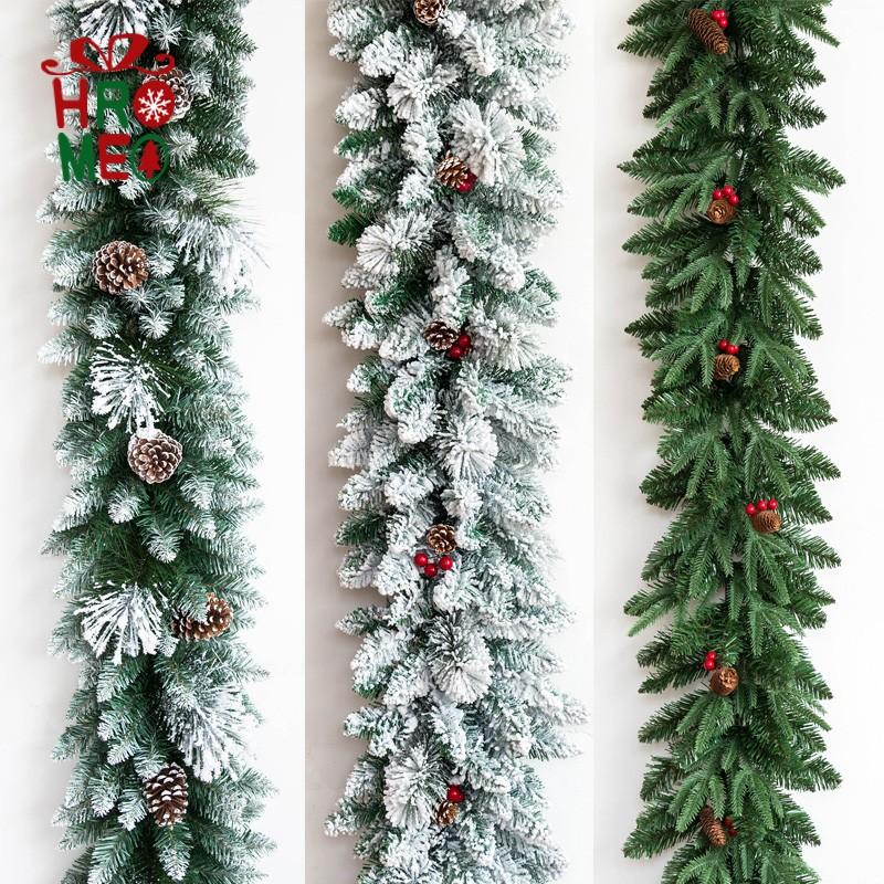 Hromeo được mã hóa sang trọng PE hỗn hợp nhung nhung Snowy Christmas Rattan Railing tay vịn Tay vịn Trang trí Giáng sinh