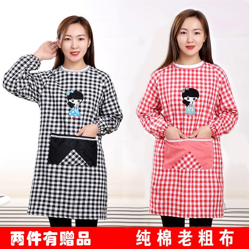 Nhà bếp cotton tạp dề dài tay chống mài mòn quần áo làm việc miễn phí vận chuyển chống dầu thời trang Hàn Quốc trưởng thành phụ nữ và nam giới bảo hiểm lao động