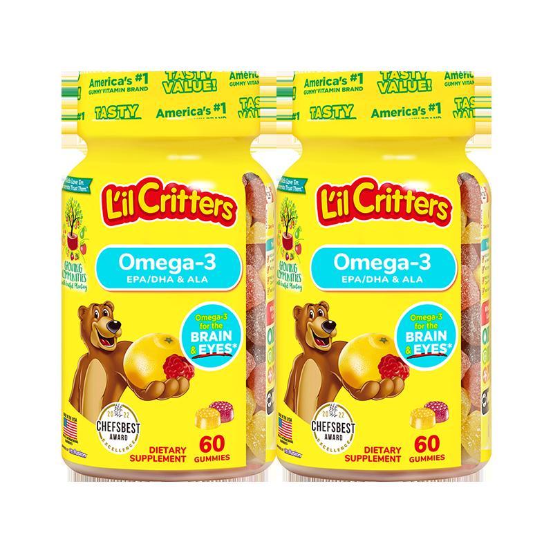 [Tự vận hành] Kẹo dẻo lilcritters Mỹ cho trẻ em Dầu cá DHA 60 viên dầu tảo kẹo dẻo gấu*2 chai