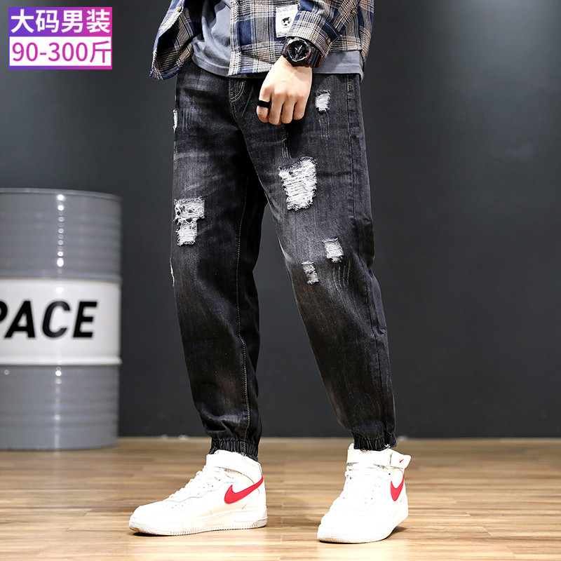 Người béo của người đàn ông mỏng phần lỗ Harlan 9 điểm quần denim của người đàn ông béo người đàn ông lỏng lẻo kích thước lớn chùm miệng chín điểm quần người béo quần