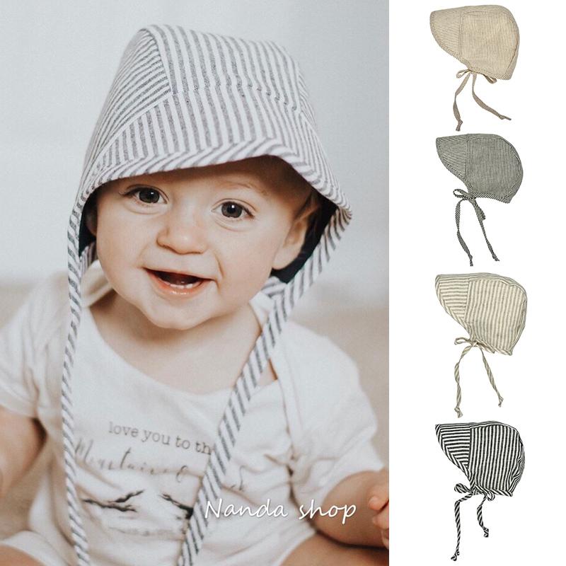 briarbaby sọc đen trắng bé trai và bé gái che nắng cho bé mùa xuân hè bay vải lanh mũ mỏng