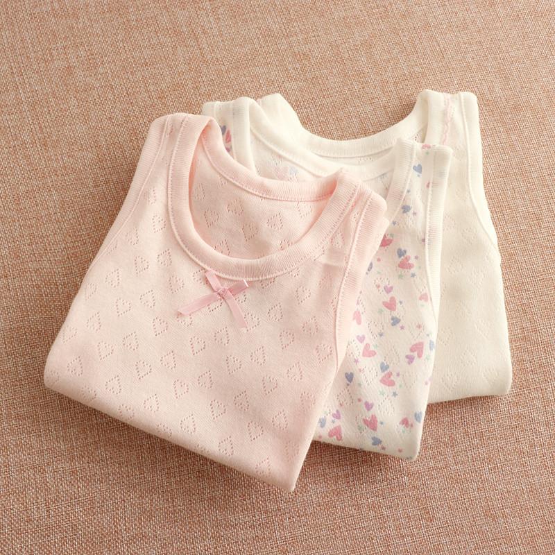 Bộ 3 áo vest lưới dệt hoa dành cho trẻ em, bộ đồ ngủ ở nhà không tay mỏng bằng cotton nguyên chất dành cho bé gái không có huỳnh quang