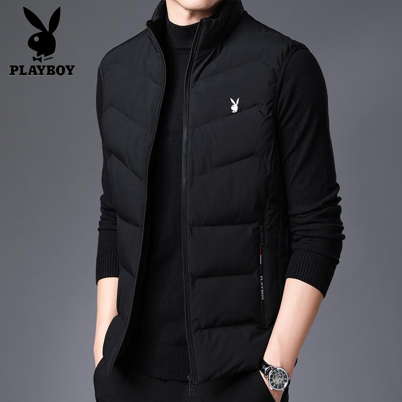 Playboy Áo Vest Áo Khoác Nam Cổ Áo Đứng Vai Vest Mặc Ngoài Thu Đông Xuống Cotton Áo Khoác Nam