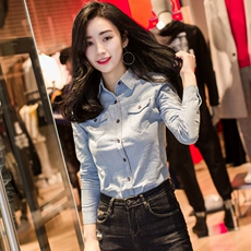 Áo sơ mi denim nữ phong cách thu đông dài tay cộng với nhung dày phong cách Hàn Quốc ôm sát thời trang áo sơ mi nữ thiết kế cảm giác thích hợp