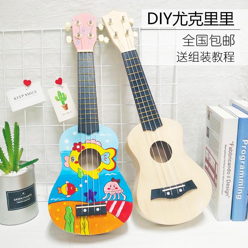 Lắp ráp đàn Ukulele DIY đàn guitar nhỏ handmade tự chế chất liệu gói vẽ tay bằng gỗ graffiti