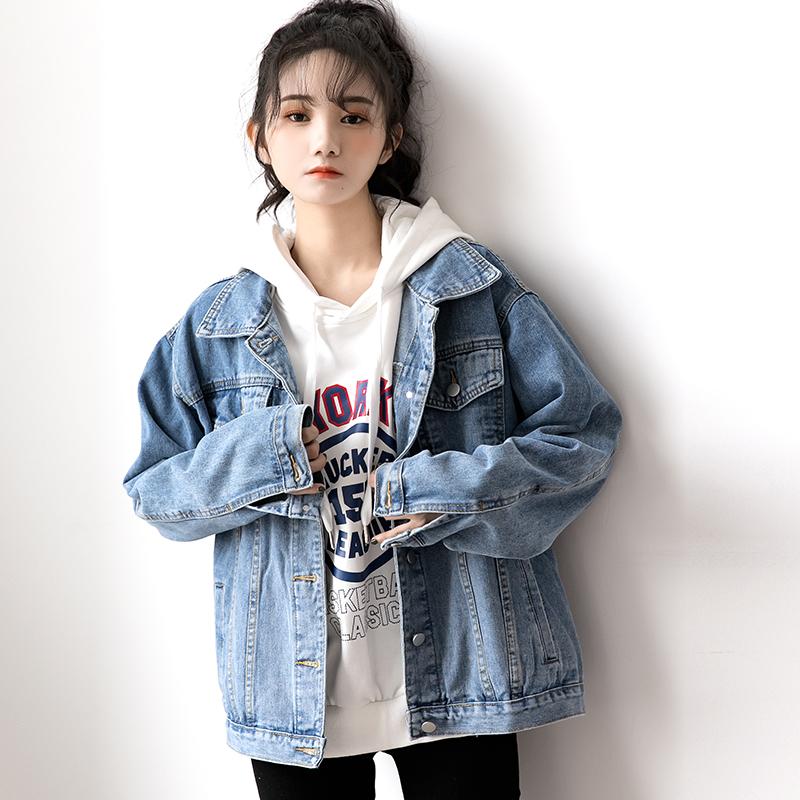 Mùa xuân năm 2023 mới phong cách retro màu xanh denim áo khoác nữ dáng rộng phiên bản Hàn Quốc học sinh triều xuân thu gió BF hàng đầu