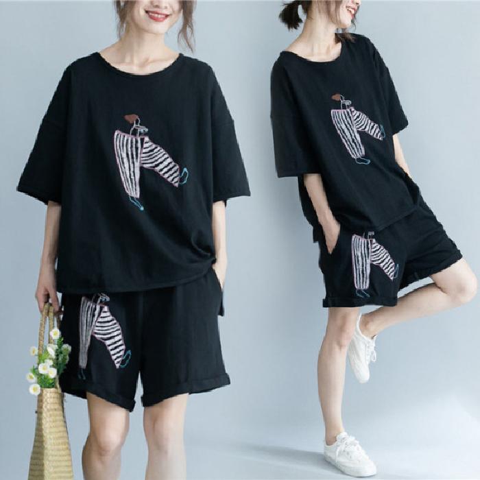 Phiên bản Hàn Quốc mùa hè của thời trang Loose Short -sleeved t -shirt Suit Suit Short Student Ins Girlfriends Hai chiếc quần áo phụ nữ lớn có kích thước lớn