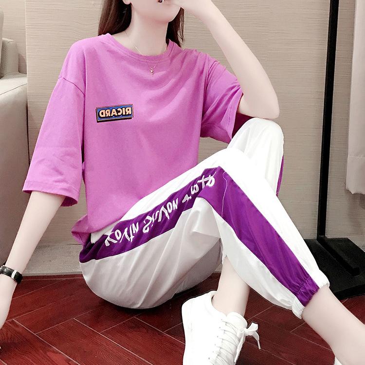 Dáng rộng thường ngày phù hợp với phụ nữ mùa hè 2022 phiên bản Hàn Quốc mới slim cotton phong cách nước ngoài 2 mảnh mỏng phù hợp với thể thao