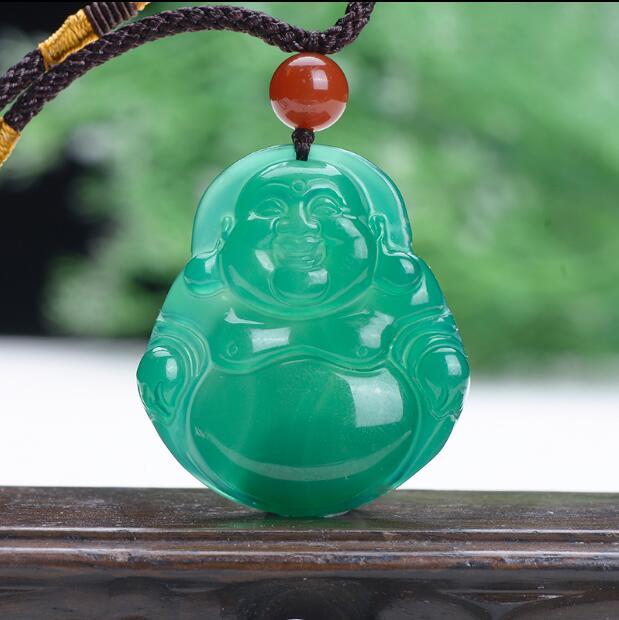 Một cuộc đấu giá Yuan sắp kết thúc các loài băng tự nhiên Chalcedony Jade Buddha Phật mặt dây chuyền đầy đủ vòng cổ màu xanh ngọc Jade Jade