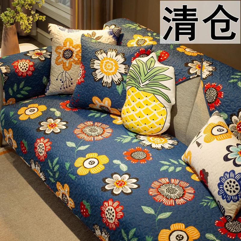 Giá đặc biệt vải cotton nguyên chất đệm sofa chống trượt bốn mùa đệm da phổ quát tối giản hiện đại bao bông Bắc Âu phủ khăn