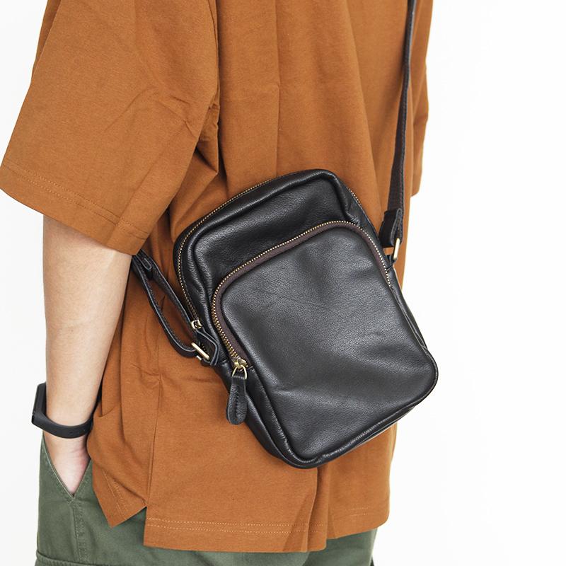 Túi đeo vai bằng da màu xanh lam Túi đeo chéo bằng da nam Xu hướng thời trang Mini Satchel nhỏ Túi điện thoại di động Da bò Túi nam