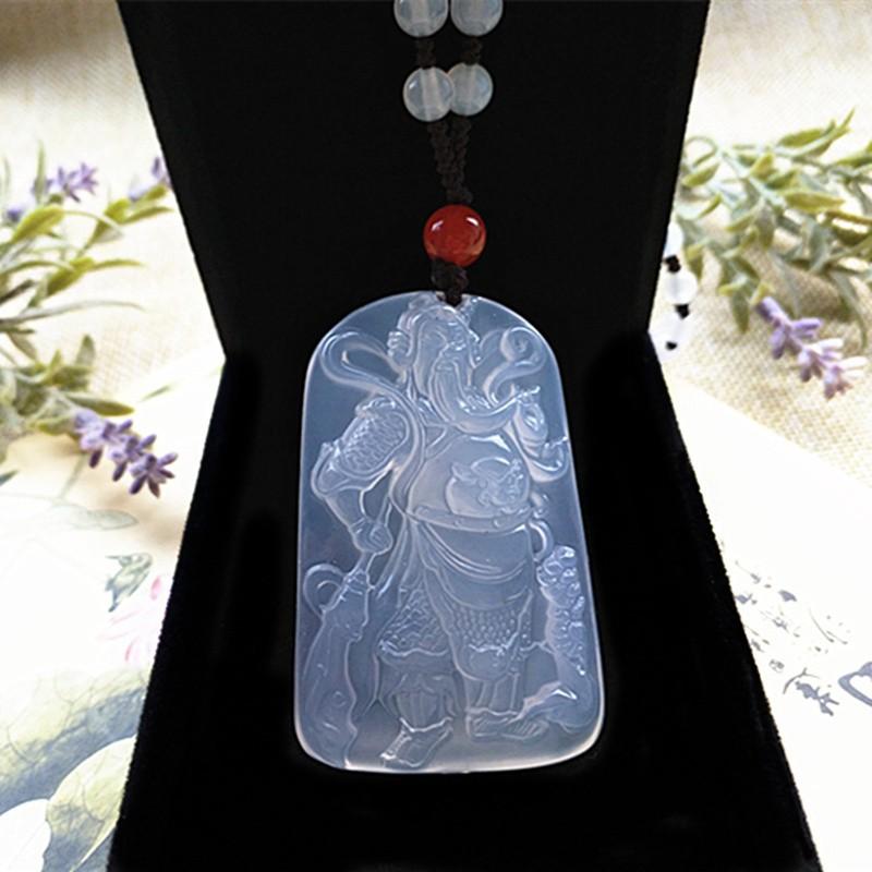 Một nhân dân tệ đấu giá chalcedony băng tự nhiên cao Guan Gongwu Mặt dây chuyền nam Thần tài làm quà tặng cho các cặp đôi bạn trai và bạn gái Mặt dây chuyền ngọc bích