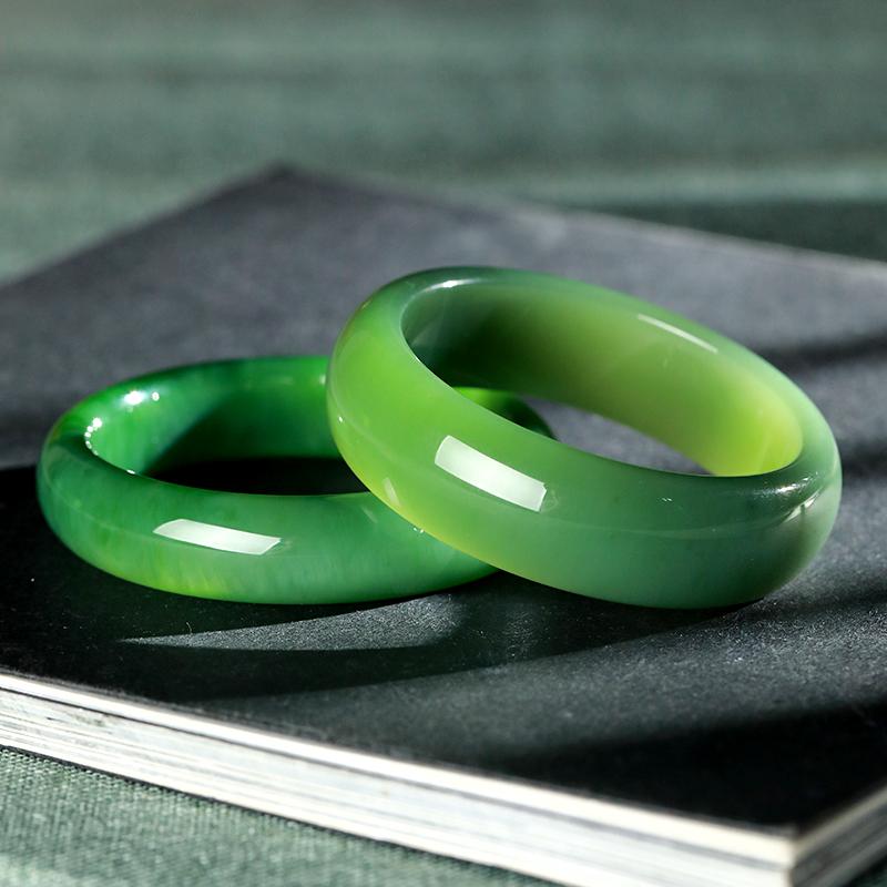 Hetian Jade Jasper Bracelet Jade Mỏng Strip Round Strip Spinach Green Jade Trang sức Kho báu cho Nam giới và Phụ nữ Live Special Shot 4