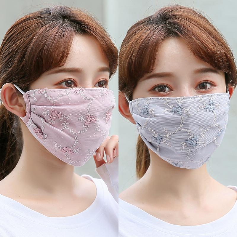 Mặt nạ ren nữ thời trang thu đông phiên bản Hàn Quốc dày chống lạnh ấm thoáng khí mặt nạ cotton nguyên chất có thể giặt được