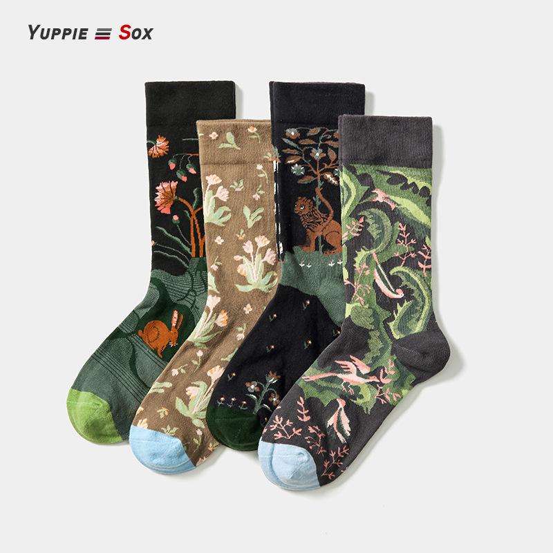 CrazySocks thương hiệu thời trang mới của Pháp mùa thu đông jacquard nổi tiếng internet cá tính ván trượt đường phố châu Âu và Mỹ dây giày ống giữa