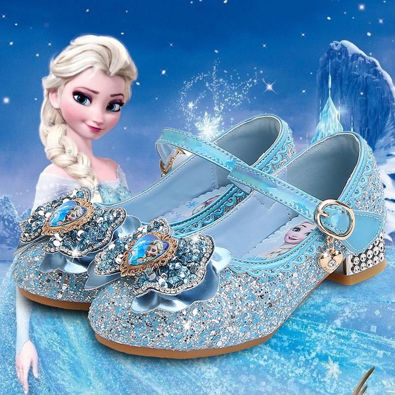 Bé Gái Giày Cao Gót Xuân Thu Elsa Công Chúa Frozen Pha Lê Đế Mềm Giày Elsa Trẻ Em Giày Da Giày Trẻ Em