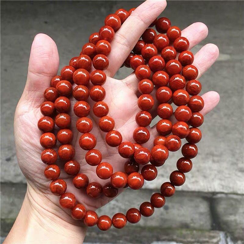 Đấu giá một đô la Baozhen South Red Agate Sichuan Liangshan 8 mm Phật hạt Persame Red Flame 108 Bàn tay Multi -Scircle