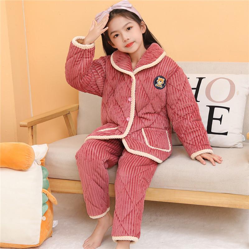 Bộ Đồ Ngủ Bé Gái Mùa Đông Pha Lê Nhung Bé Trai Bé Gái Bé Trai Bé Gái Homewear Flannel Áo Khoác Có Đệm Dày