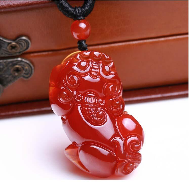 Phiên đấu giá sắp kết thúc Mặt dây chuyền carnelian băng tự nhiên Pixiu thời trang Mặt dây chuyền ngọc bích Piqiu cặp đôi mặt dây chuyền ngọc bích