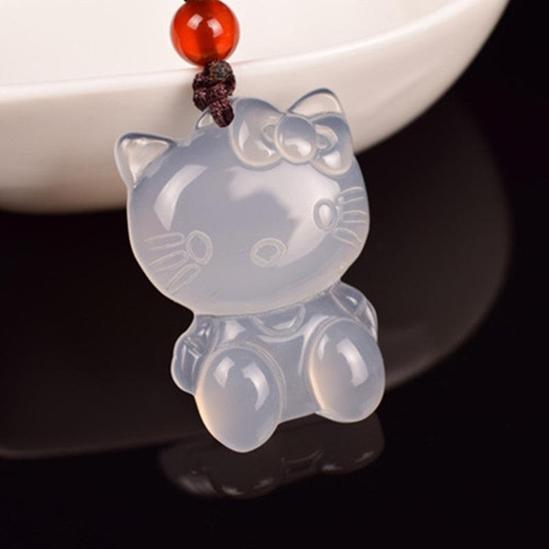 Boutique một nhân dân tệ bắn chalcedony băng trắng tự nhiên Mèo Kitty mặt dây chuyền hoạt hình trẻ em mặt dây chuyền