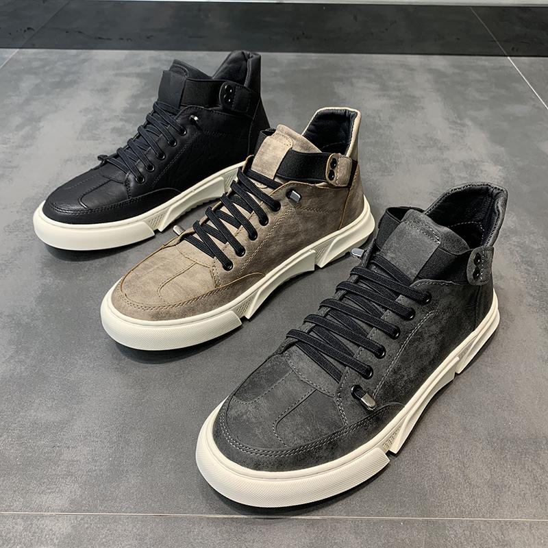 Giày Nam Mùa Thu 2022 Giày Da Mới Hợp Thời Trang Giày Sneakers Nam Giày Ống Cao Giày Lưới Màu Đỏ Phong Cách Thời Trang Nam