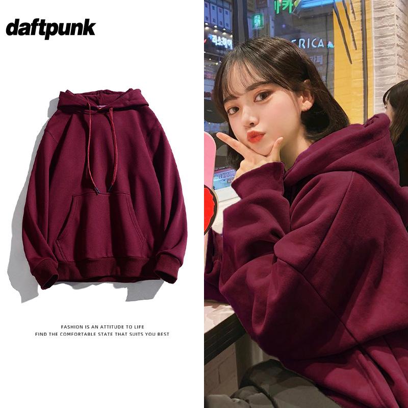 Plus Nhung Cotton Dày Dặn T Áo Hoodie Nữ Hàn Quốc Mới Rời Cổ Đại Học Gió Top Ins Màu Chui Đầu nam