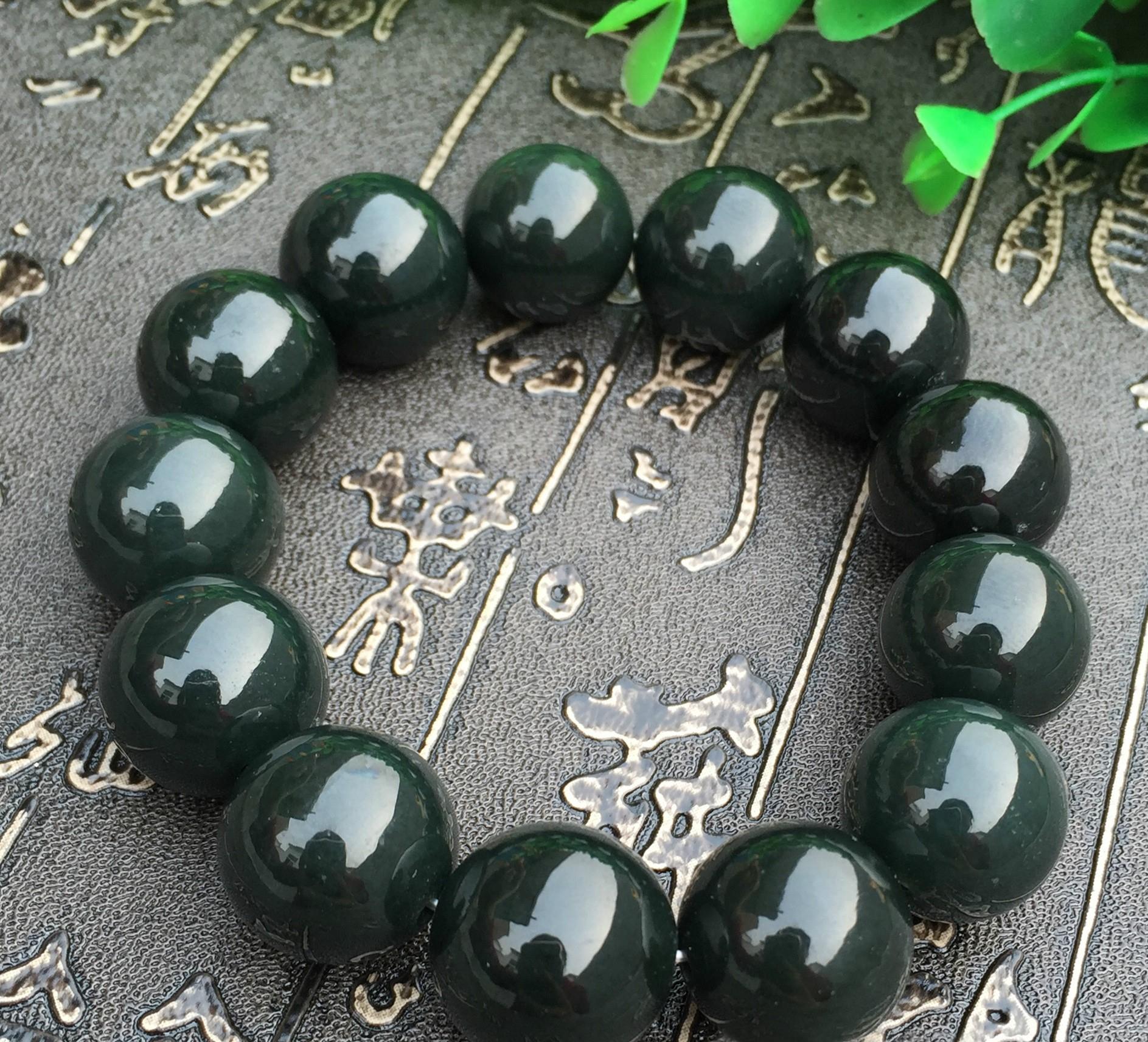 Boutique One Yuan Auction Tân Cương Hetian Jade Buddha Beads Handmade Sapphire Vòng tay nam Vòng tay hạt tròn nam và nữ