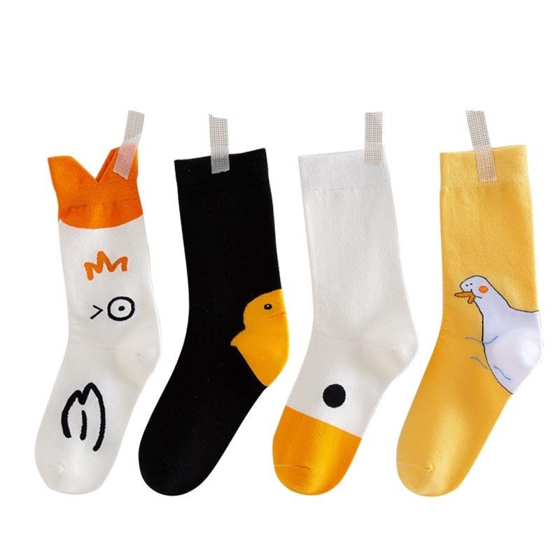 CrazySocks xuân hè mới hoạt hình tất ngỗng trắng, tất vịt vàng, tất giữa bắp chân ngộ nghĩnh, tất cotton cá tính dễ thương