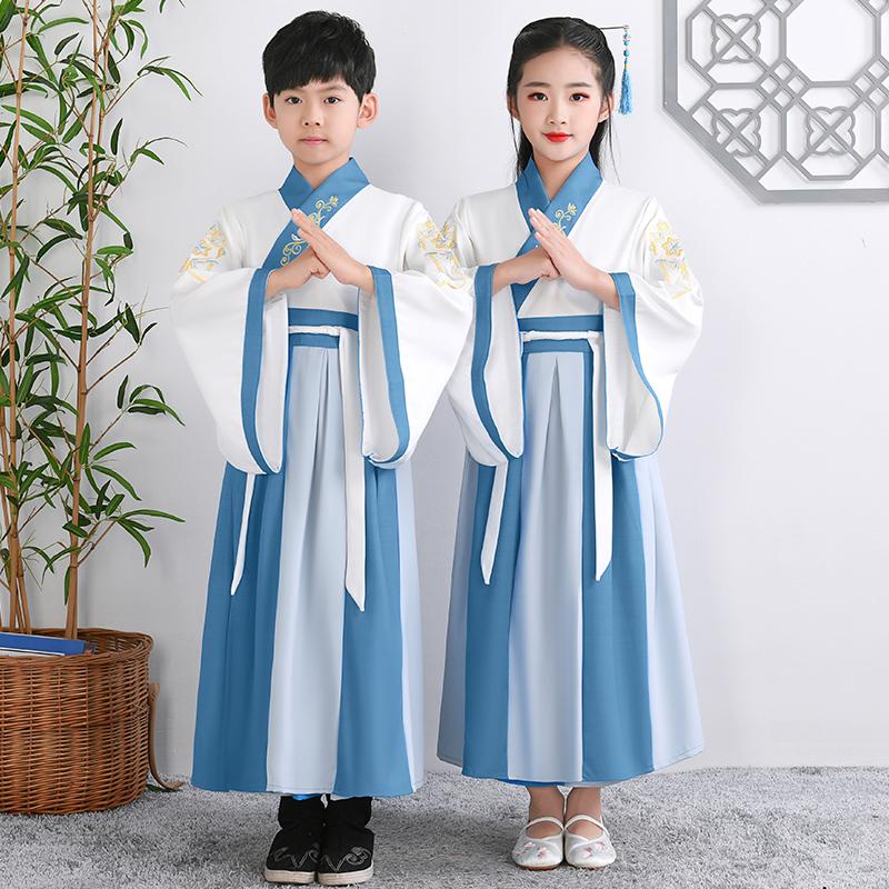 Hanfu trẻ em Sách phong cách Trung Quốc dành cho nam sinh Trường Quốc gia Quần áo trẻ em Trường tiểu học Trang phục cổ dài tay Trang phục nữ Sáu một