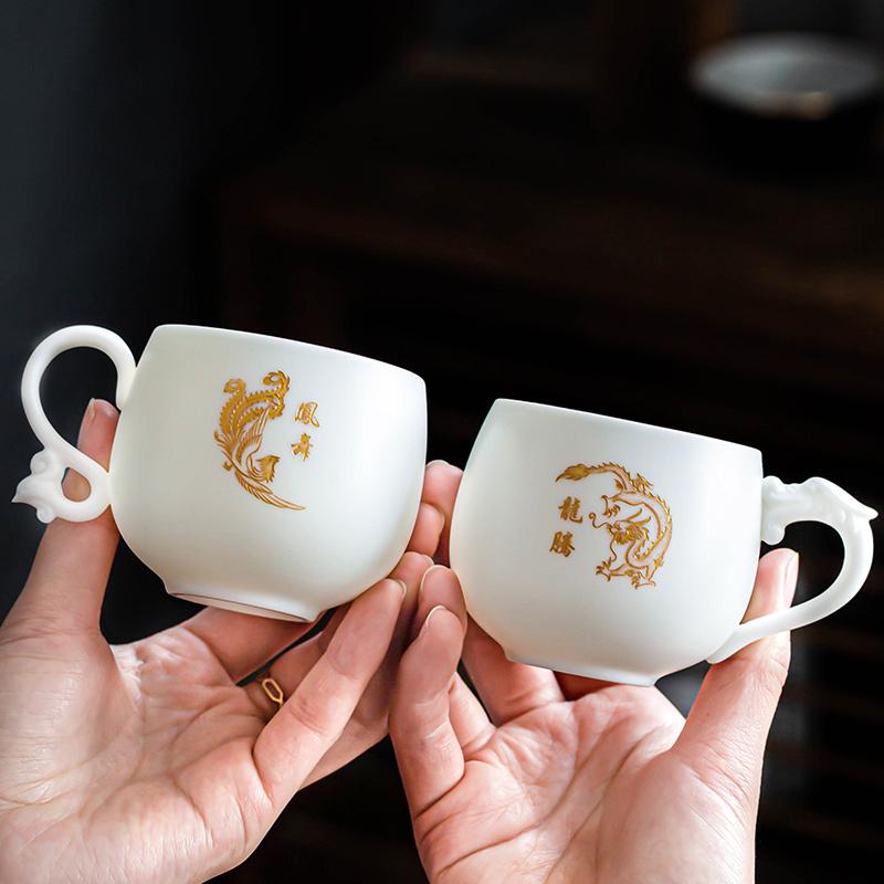 Rồng và Phoenix Tea Cup cá nhân Deville White Potcelain Lord Lord Cup Single Nhật Bản Cặp đôi Master Cup Liuli Kung Fu Master Master