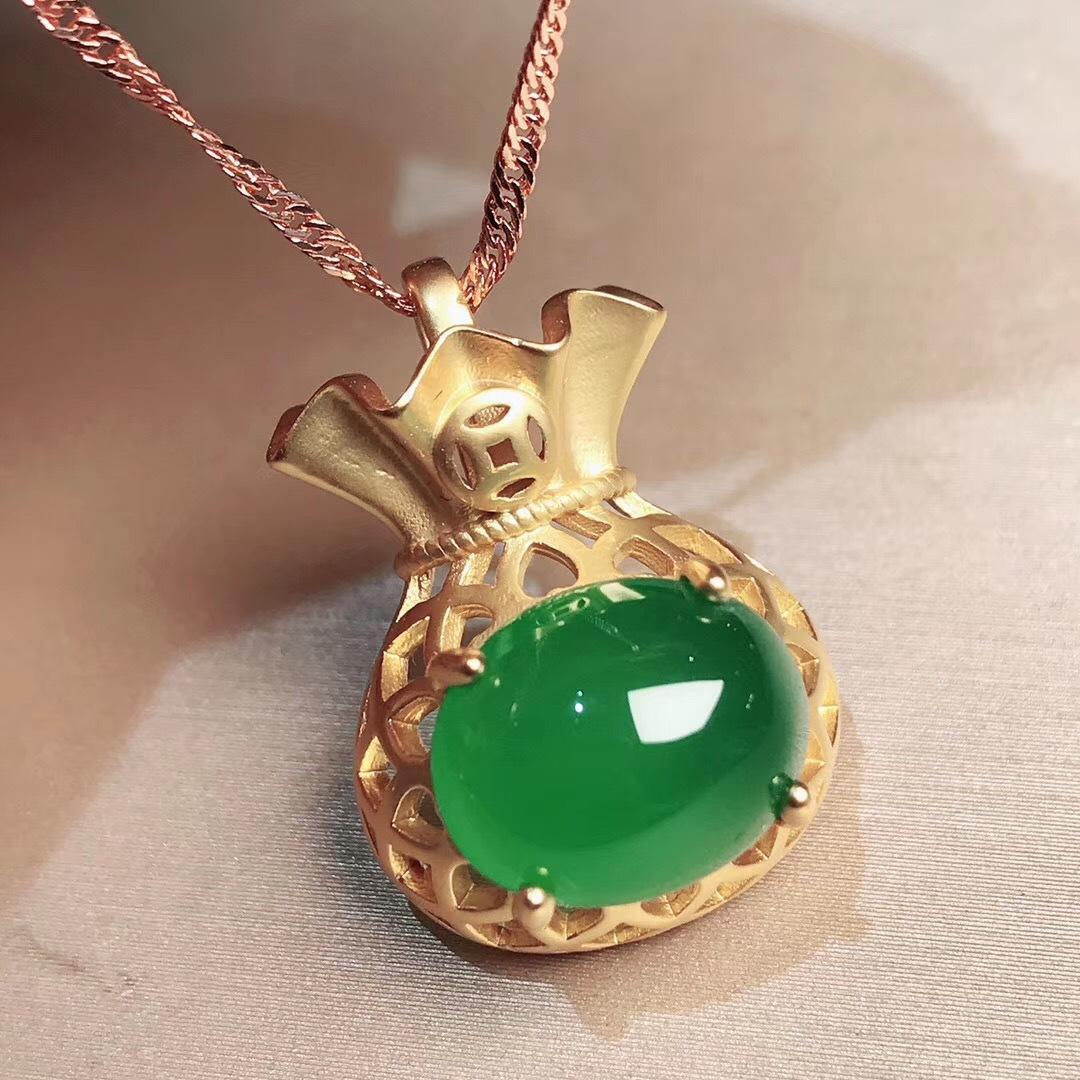 Đấu giá chọn lên băng tự nhiên túi tiền chrysoprase phương pháp cổ xưa dát vàng túi tiền chalcedony mặt dây chuyền túi may mắn vòng cổ miễn phí vận chuyển