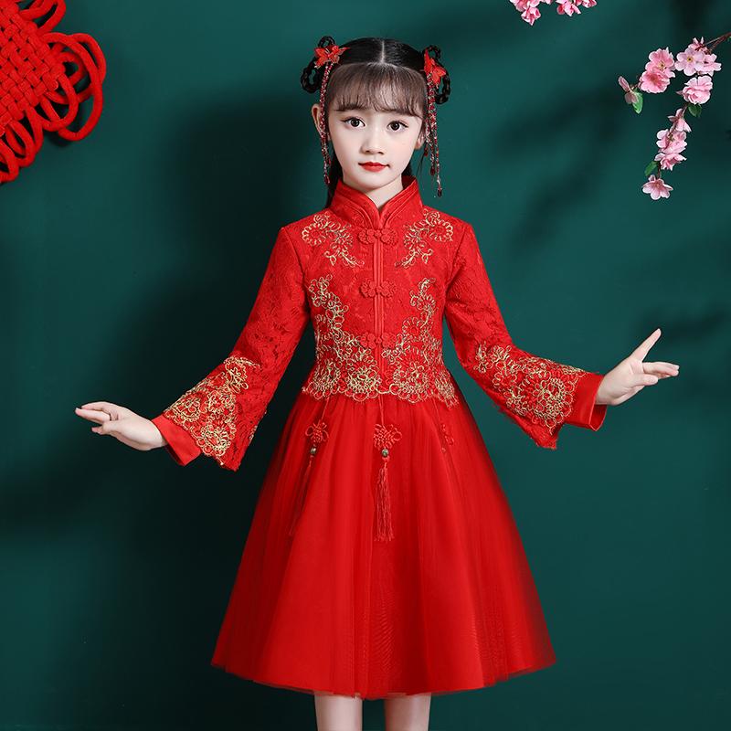 Hanfu Quần áo mùa đông cho bé gái Phong cách Trung Hoa Tang Suit Quần áo chúc mừng năm mới Sườn xám trẻ em bé gái Trang phục cổ trang phục mùa thu và mùa đông