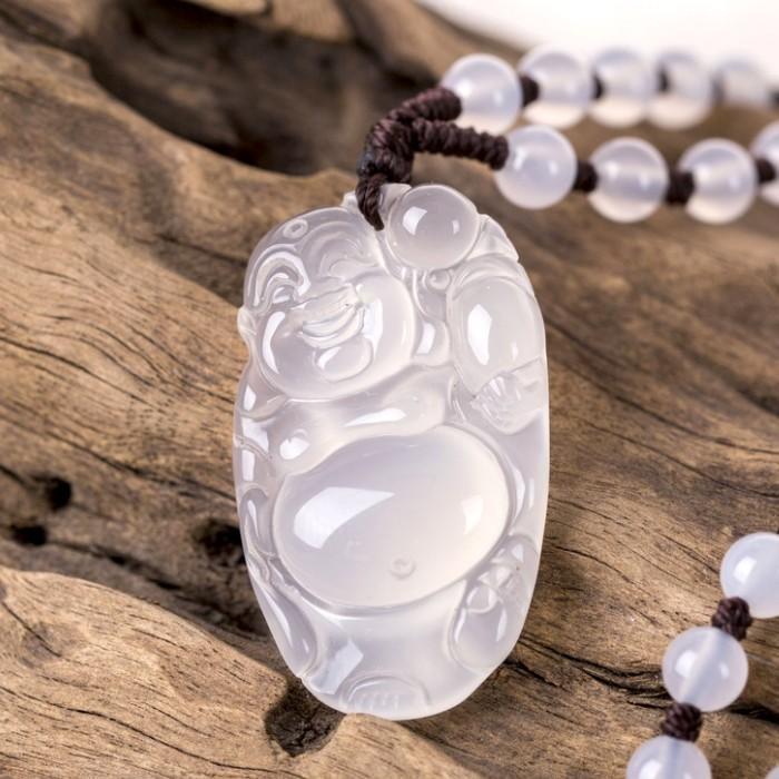 Một nhân dân tệ đấu giá chọn đá chalcedony tự nhiên đứng Phật Di Lặc cười Phật mặt dây chuyền ngọc bích nam khí quyển mặt dây chuyền vòng cổ nữ