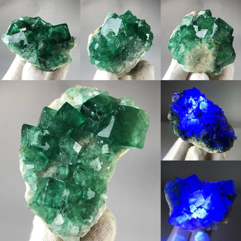 Fluorit xanh tự nhiên đổi màu tinh thể fluorite xanh thô quặng năng lượng đá thô tinh thể khoáng sản giảng dạy địa chất trang trí mẫu vật