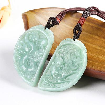 Đấu Giá Tự Nhiên Miến Điện Một Hàng Jadeite Rồng Và Phượng Hoàng Thương Hiệu Cặp Mặt Dây Chuyền Cặp Đôi Mặt Dây Chuyền Vòng Cổ Trang Sức