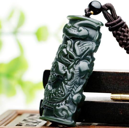 Một Yuan bắn để nhặt Tân Cương Hetian Jade Mặt dây chuyền ba chiều panlong Pillar Jade Pendant Dragon Tấm chính thế hệ Fuyu Mặt dây chuyền