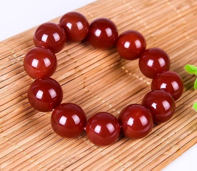 Một cuộc đấu giá tự nhiên của Brazil Red Agate tròn Handbuya, Chalcedony Đơn -Vòng tay Hand Vòng tay nam và Trang sức Phụ nữ