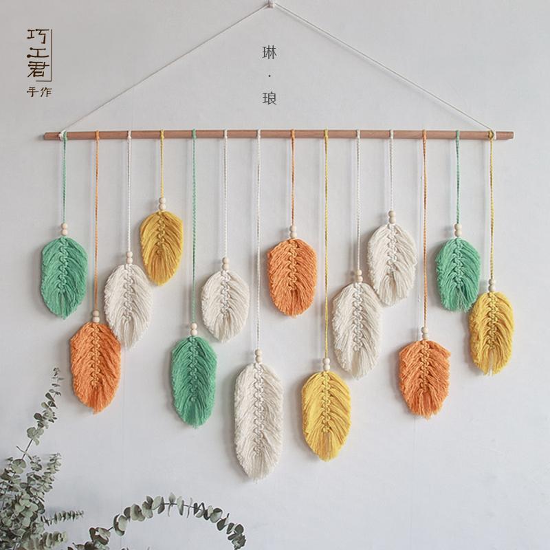 Cotton dây dệt thảm handmade màu lá đầu giường phòng khách nền trang trí tường hiên lông vũ treo tường