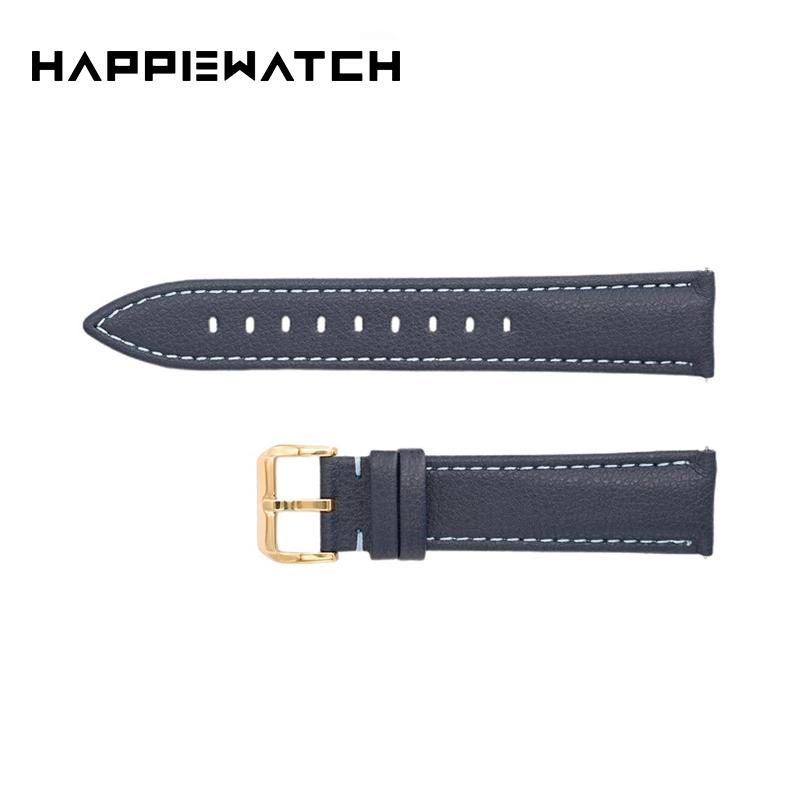 Dây đeo bằng da Happywatch Plain với đàn ông và phụ nữ tối giản Đồng hồ da thời trang màu xanh đậm với vàng với khóa vàng