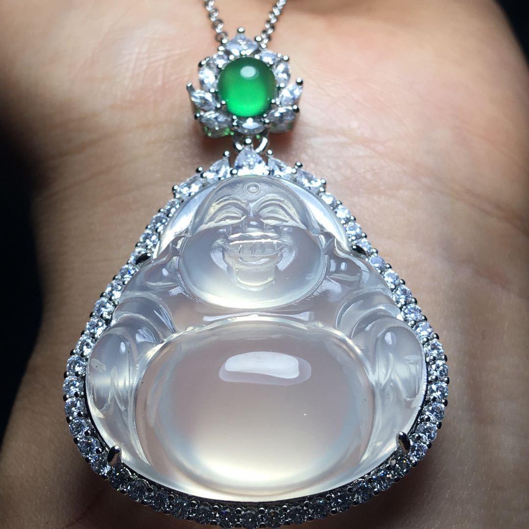 Một nhân dân tệ boutique bắn đá trắng đá chalcedony Phật mặt dây chuyền mã não Phật mặt dây chuyền nam nữ trang sức S925 in hình khảm