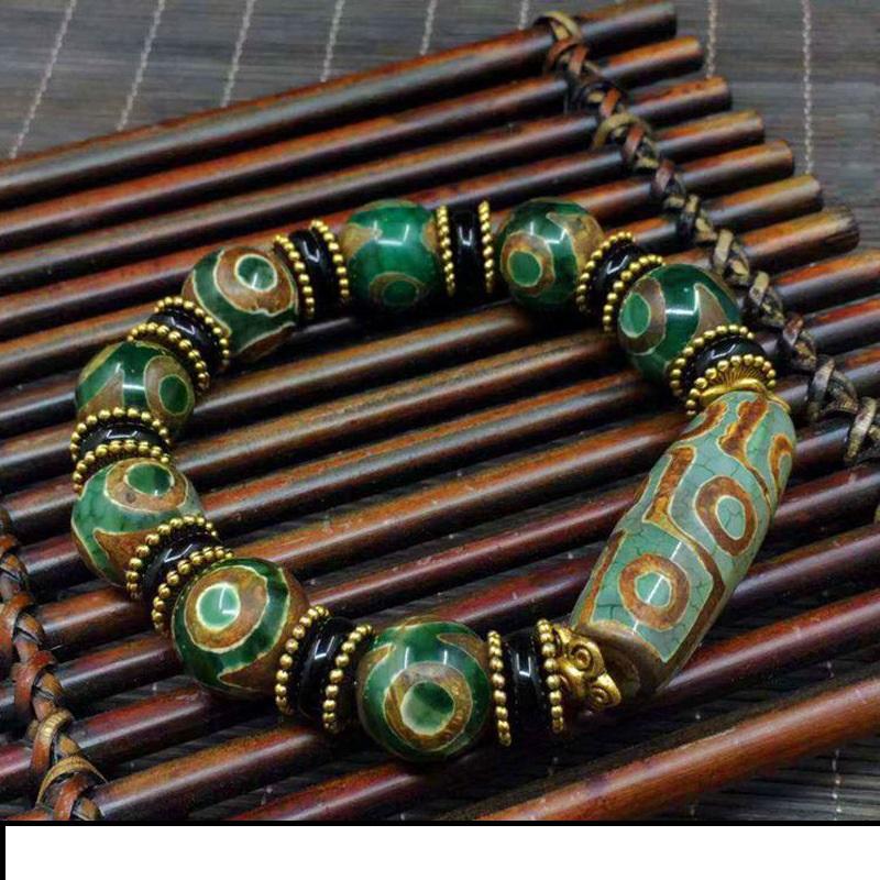 Đấu giá Vòng đeo tay mô hình rùa xanh lá cây xanh ba người Tây Tạng tự nhiên Old Ore Beohara Katsuhara True Three Agate Hand 錬