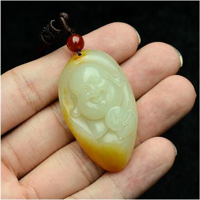 Đấu giá Jade Phật mặt dây chuyền Maitreya cười Phật của Phật Men và Ladies Hạt giống tự nhiên Hetian Jade Pettellar mặt dây chuyền