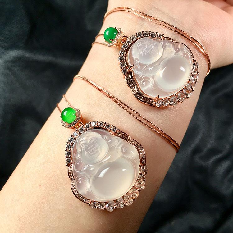 Đấu Giá Cao Đá Chalcedony Trắng Mặt Dây Chuyền Phật S925 Bạc Hoa Hồng Vàng Bạc Sang Trọng Dát Mã Não Ngọc Mặt Dây Chuyền