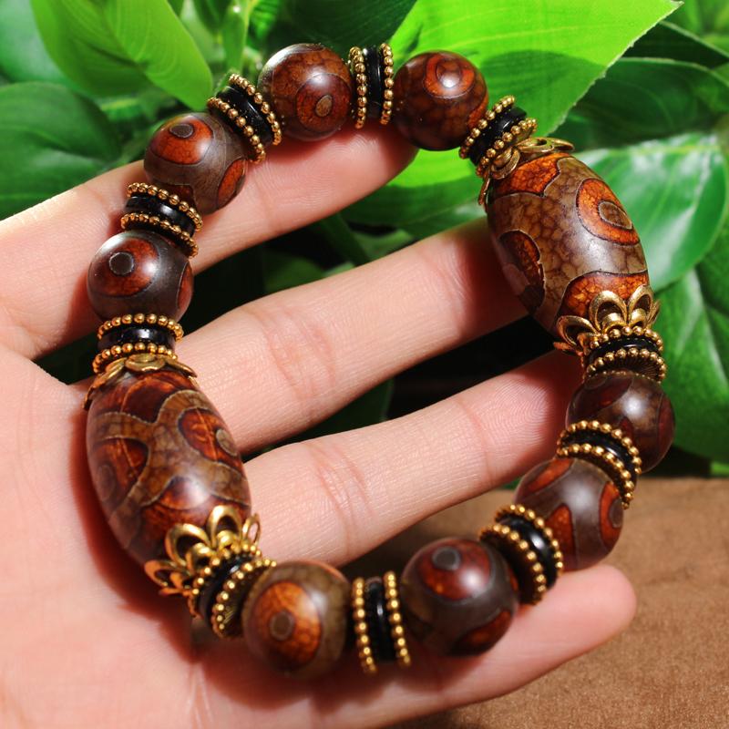 Bán đấu giá một nhân dân tệ Hetian Jade Fang Leak Boutique Dzi Bead Years Patched Agate Fashion Vòng tay nam đa năng