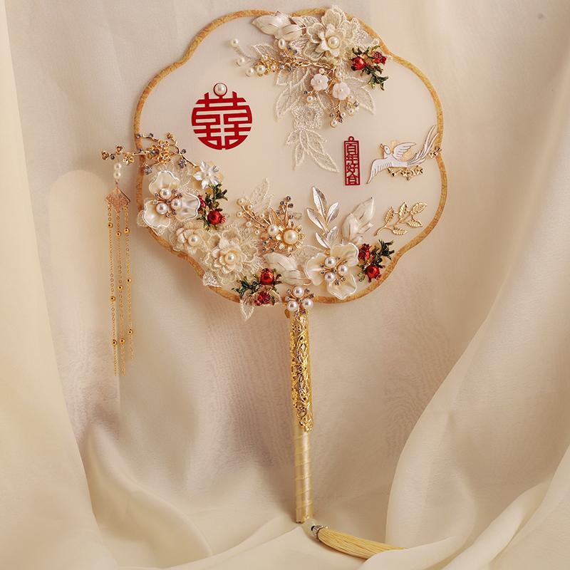 Douyin Xiuhe quạt cô dâu món quà cưới Trung Quốc rồng và phượng treo thủ công Hanfu đám cưới nhóm quạt vật liệu tự làm gói