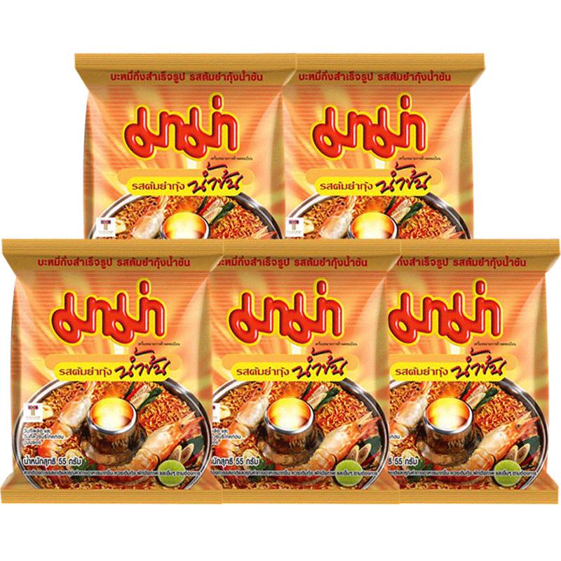 Được nhập khẩu từ Thái Lan, Tai's Mama Tom Yum Soup Mì Tôm Chua Nóng 55g*5 túi mì ăn liền tiện lợi ngay lập tức